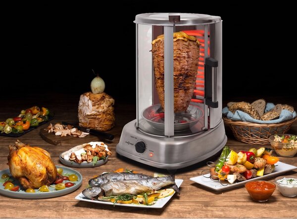 OneConcept Kebap Master Pro, vertikálny gril, 1500 W, strieborný