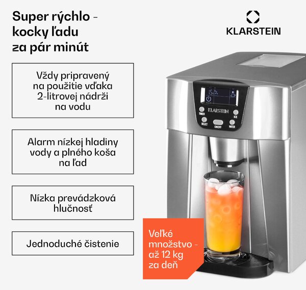 Klarstein Ice Volcano 2 GS, výrobník ľadu, 13 kg/24 h, zariadenie na výrobu ľadu, LED, strieborný