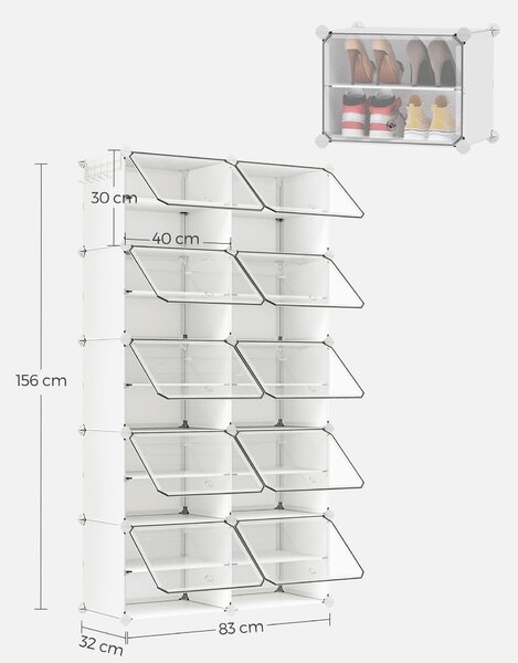 REGÁL NA TOPÁNKY, biela, priehľadné, 83/156/32 cm - Online Only drobný nábytok, Online Only
