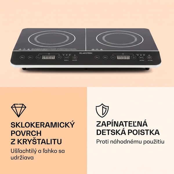 Klarstein VariCook Slim, indukčný varič, 3500 W, 240 °C, 2 platne, časovač, dotykové ovládanie