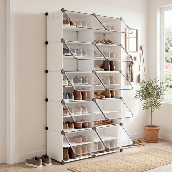 REGÁL NA TOPÁNKY, biela, priehľadné, 83/156/32 cm - Online Only drobný nábytok, Online Only