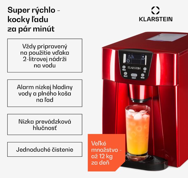Klarstein Ice Volcano 2 G, výrobník ľadu, 12 kg/24 h, zariadenie na výrobu ľadu, LED, červený