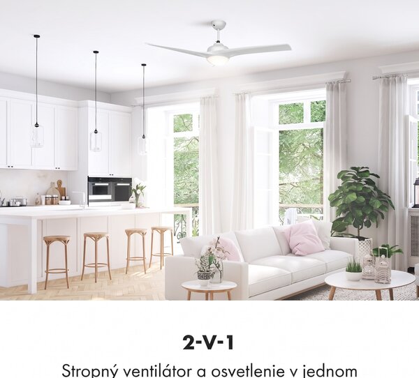 Klarstein Figo, stropný ventilátor, 52", 55 W, stropná lampa, 2 x 42 W, diaľkový ovládač, biely