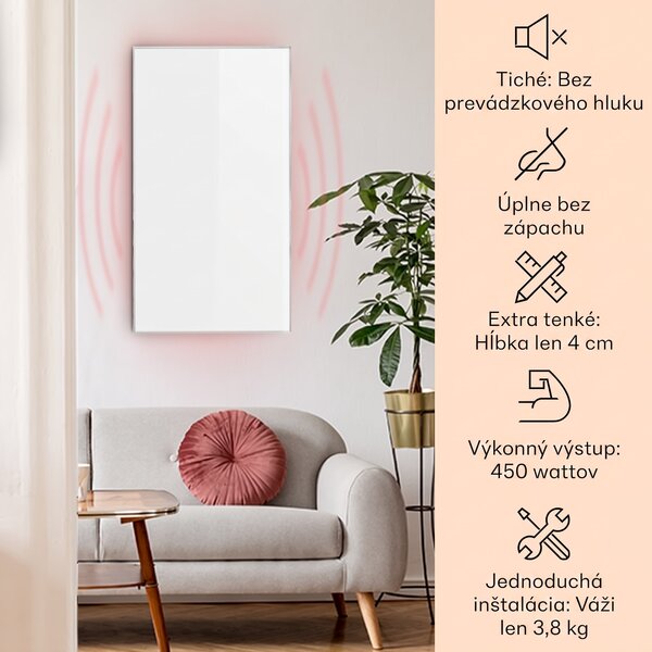 Klarstein Wonderwall 45, infračervený ohrievač, 50 x 90 cm, 450 W, týždenný časovač, IP24