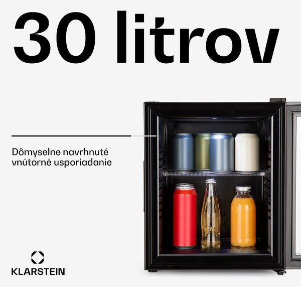 Klarstein Brooklyn 30, mini chladnička, so sklenenými dverami, LED osvetlenie, police