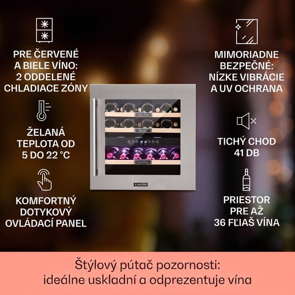 Klarstein Vinsider 36, vinotéka, 94 l, 5-22°C, 2 zóny, nehrdzavejúca oceľ