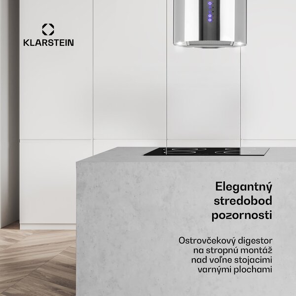 Klarstein Beretta ostrovná digestor Ø35cm odťah/recirkulácia 519 m³/h LED nerezová oceľ