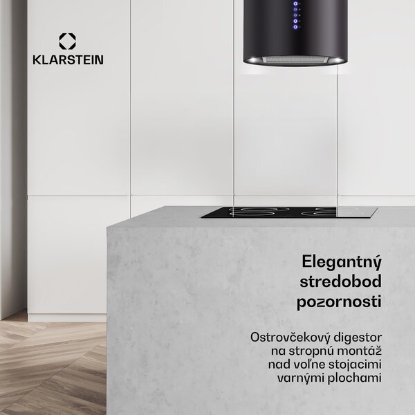 Klarstein Beretta, digestor, 35 cm, ostrovčekový, 519m³/h, LED, čierny