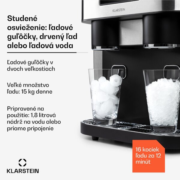 Klarstein Eiszeit Crush, výrobník ľadu, 2 veľkosti, drvený ľad, strieborný
