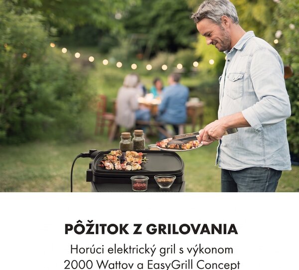 Klarstein Gatsby, elektrický gril, 2000 W, nepriľnavá grilovacia plocha, bočné stolíky, čierny