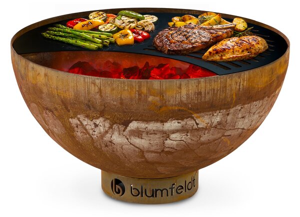Blumfeldt Savage, ohnisko s grilom, Ø 60,5 cm, oceľ, ochranný kryt, hrdzavá