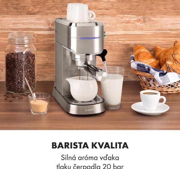 Klarstein Futura, pákový kávovar, 1450 W, 20 bar, 1,25 l, nehrdzavejúca oceľ