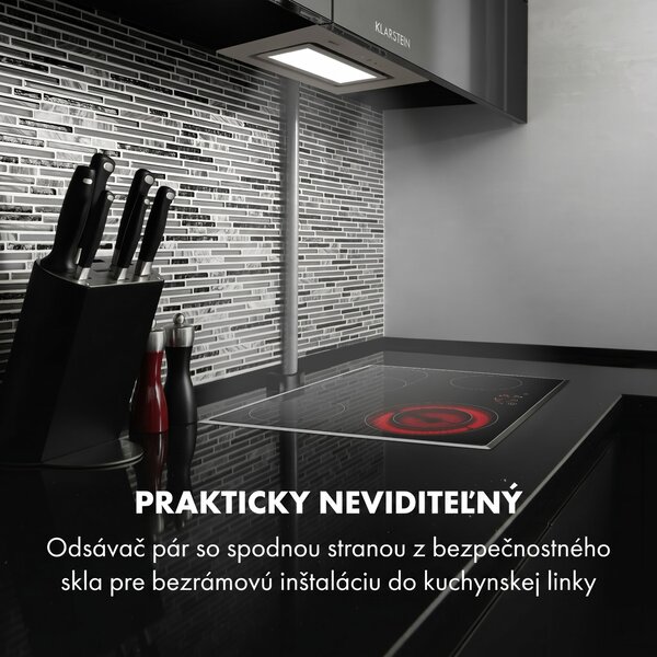 Klarstein Hektor Brilliant Edition, digestor, 52 cm, vstavaný, 506 m³/h, dotykové ovládanie, sklo, biely