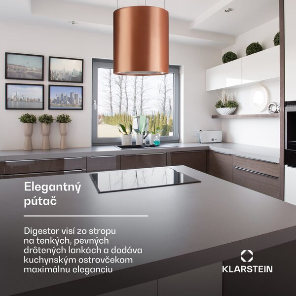 Klarstein Barett, digestor, 35 cm, ostrovčekový, 522 m³/h, LED, filter s aktívnym uhlím, medený