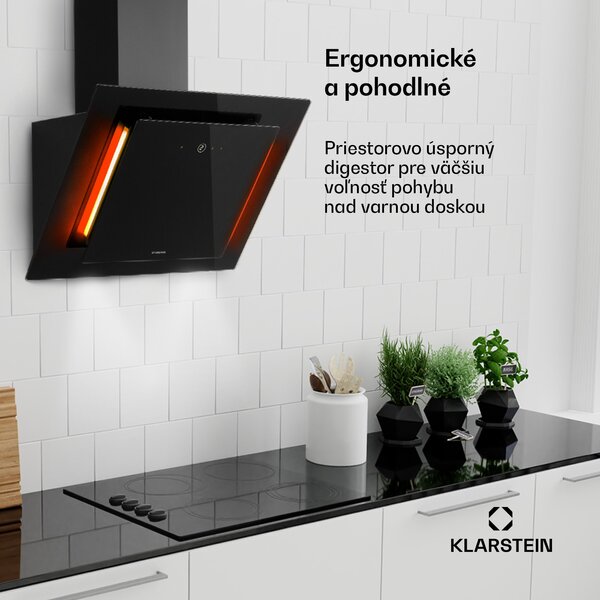 Klarstein Eleonora 60, digestor, 60 cm, nastenný, 424 m³/h, dotykový panel, LED, A++, čierny