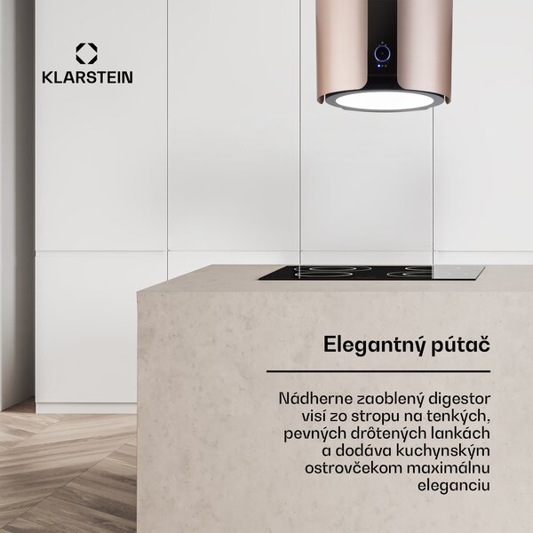 Klarstein Skyfall, digestor, 45 cm, ostrovčekový, 413 m³/h, LED, nehrdzavejúca oceľ, zlatý