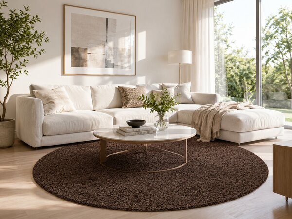 Ayyildiz, Kusový koberec Life Shaggy 1500 brown kruh, 120x120 (priemer) kruh, hnedá, obývacia izba
