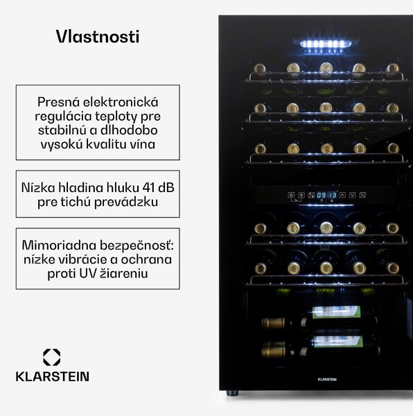 Klarstein Shiraz 29 Duo, vinotéka, 80 l, 29 fliaš, 2 zóny, 5–22°C, dotykové ovládanie, čierna