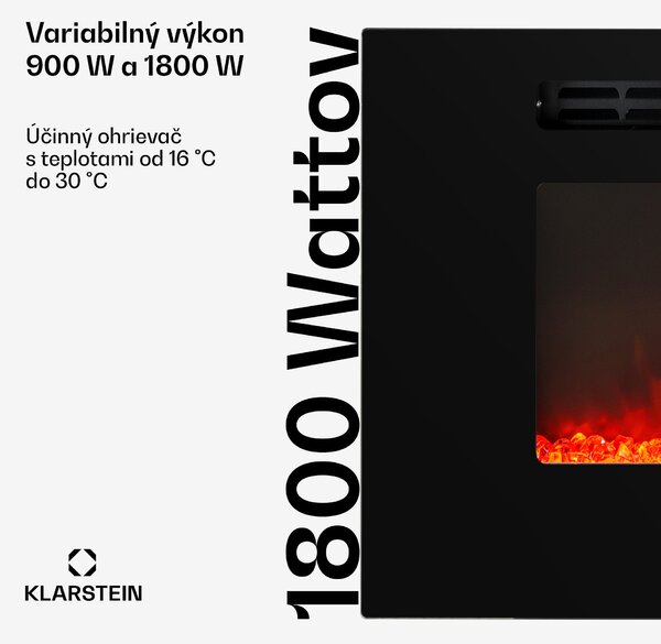 Klarstein Galeras, elektrický nástenný a vstavaný krb, 1800 W, LED, 3 farby, časovač