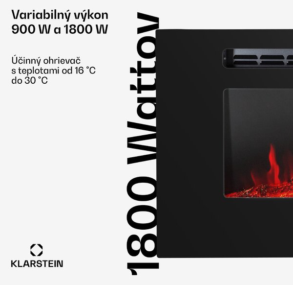 Klarstein Galeras, elektrický nástenný a vstavaný krb, 1800 W, LED, 3 farby, časovač