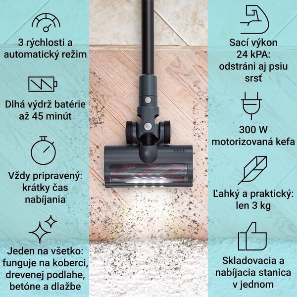 Klarstein LARMA, vysávač, akumulátorový, bezvreckový, maximálna doba prevádzky 45min, LED