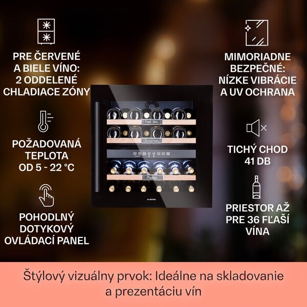 Klarstein Vinsider 36 Onyx Edition, vinotéka, 85 l, 5-22°C, 2 zóny