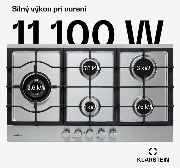 Klarstein Ignito Chef Edition, plynová varná doska, 5 Sabaf horákov, 5 zón, sklokeramika