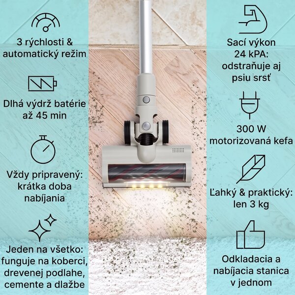 Klarstein LARMA bezvreckový bezkáblový vysávač, batéria 45 min výdrž, max. LED