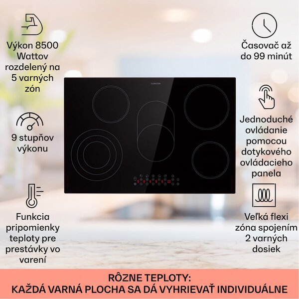 Klarstein Virtuosa 5, vstavaná varná doska, 5 zón, 8500W, sklokeramika