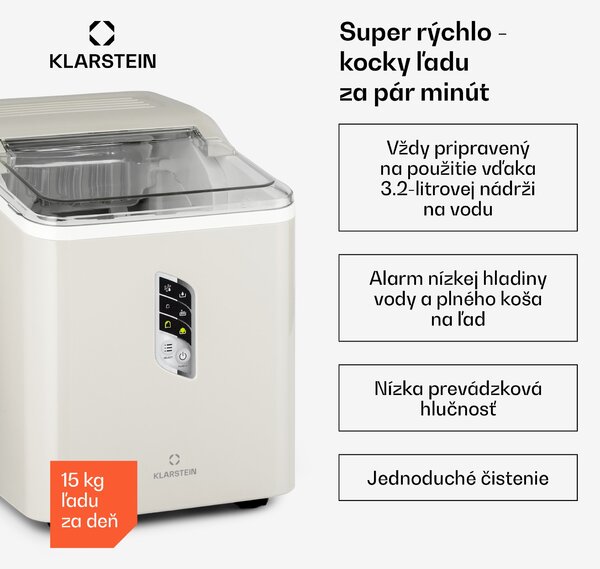 Klarstein Albaron, výrobník ľadu, tvar náboja, 12 kg/24 h, nádrž 1,5 l, displej
