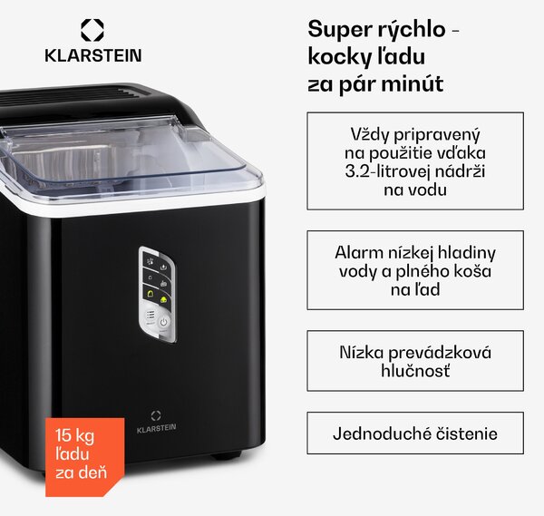 Klarstein Albaron, výrobník ľadu, tvar náboja, 12 kg/24 h, nádrž 1,5 l, displej