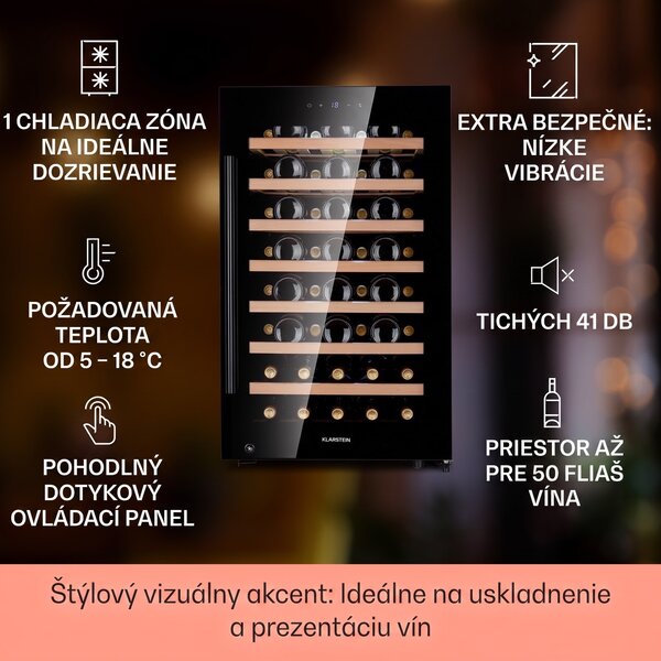 Klarstein Barossa 50 Uno, vinotéka, 120 l, 52 fliaš, 1 zóna, dotykový displej