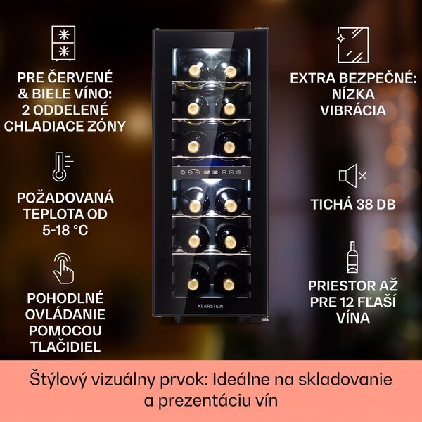 Klarstein Shiraz 12 Duo vinotéka 2 zóny 42 l/12 fliaš 5-12 / 12-18 °C dotykový panel