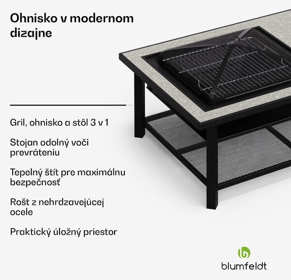 Blumfeldt Merano Avanzato L, ohnisko 3 v 1 s funkciou grilu, dá sa použiť ako stôl, 122 x 87 cm