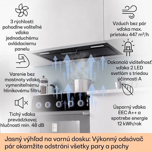 Klarstein Camila, vstavaný digestor, 70 cm, 380 m³/h, LED, dotyková plocha, nehrdzavejúca oceľ
