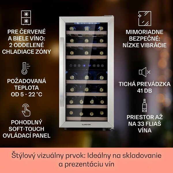 Klarstein Vinamour 33 Duo vinotéka 2 zóny 89 l / 33 fliaš 5-18°C dotykový ovládanie