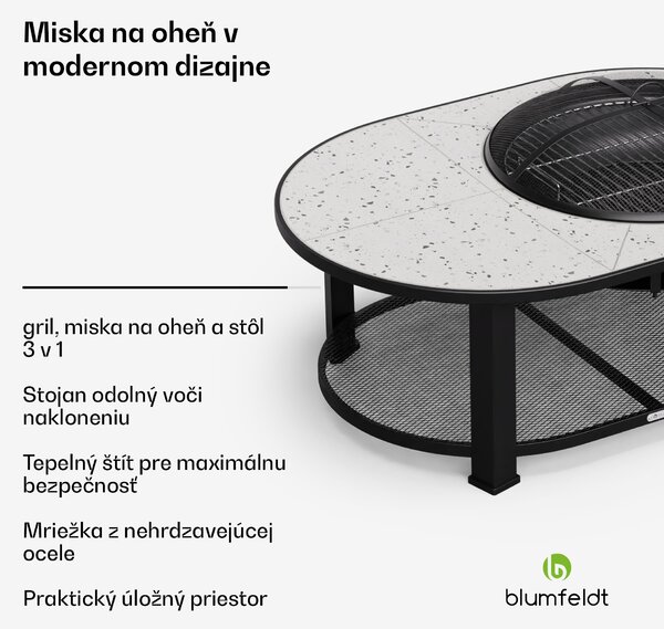 Blumfeldt Merano Circolo L, ohnisko 3 v 1, s funkciou grilu, dá sa použiť ako stôl, 122 x 87 cm