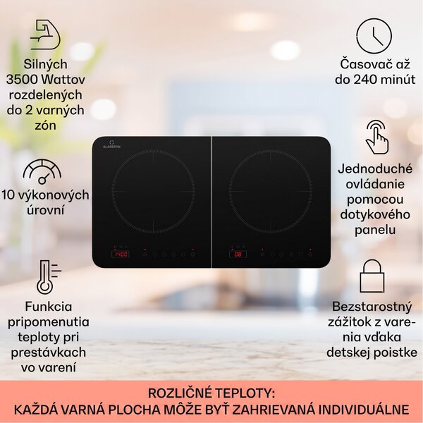 Klarstein Cookio, dvojitá indukčná varná doska, 3500 W, časovač, sklokeramika