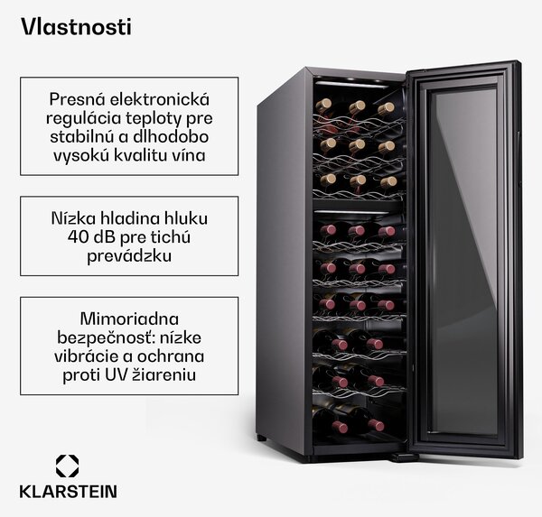 Klarstein Shiraz 24 Duo, chladnička na víno, 2 zóny, 75 l/24 fliaš, 5-18 °C, dotykové ovládanie