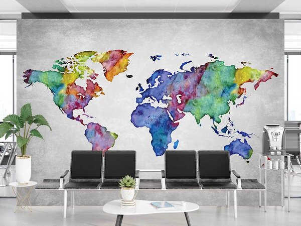 Fototapeta Mapa sveta v akvarelu Materiál: Vliesová, Rozmery: 100 x 70 cm