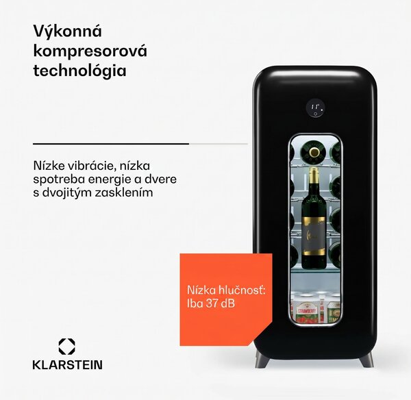 Klarstein Shirley 15 Uno. chladnička na víno, 15 fliaš, 5 - 20 °C, dotykové ovládanie, retro