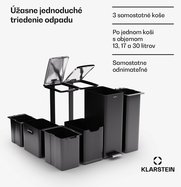 Klarstein Tiyo 3v1 odpadkový kôš 60 l s vyberateľným vedrom a tichým zatváraním