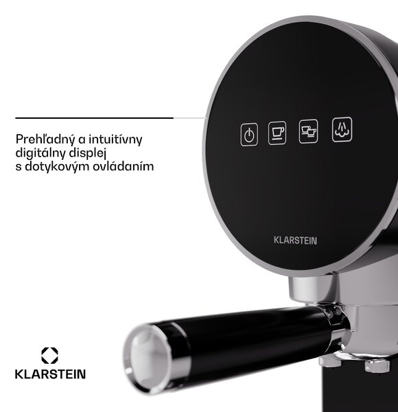 Klarstein Furore, pákový kávovar, 1380 W, 20 bar, digitálny displej, 2 šálky, kompaktný, nehrdzavejúca oceľ