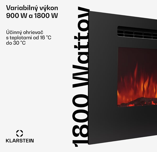 Klarstein Galeras 152, elektrický nástenný krb, 1800 W, LED