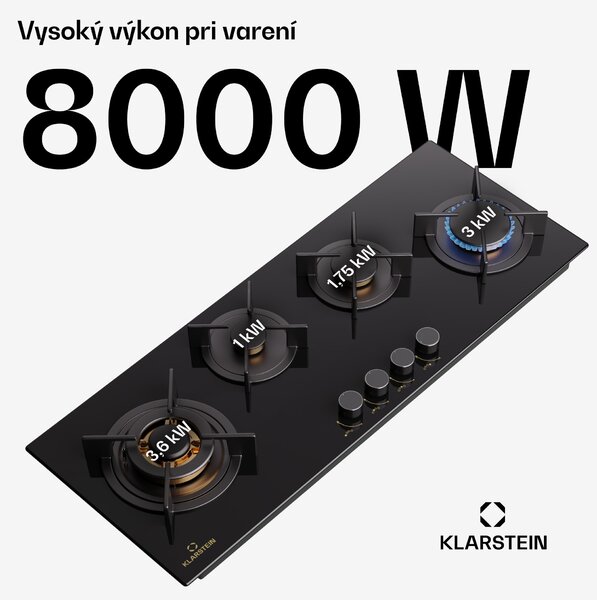 Klarstein Goldflame 4 Slim, plynová varná doska, 4 horáky, sebestačná, zemný plyn/propán, nehrdzavejúca oceľ