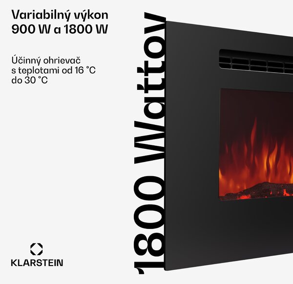 Klarstein Galeras 178, elektrický nástenný krb, 1800 W, LED