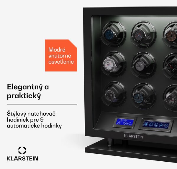 Klarstein Verdon 9, naťahovač hodiniek, na 9 hodiniek, 3 režimy, 5 rýchlostí, LED, diaľkové ovládanie