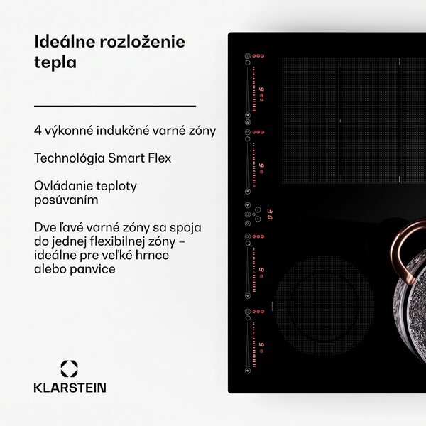 Klarstein Masterzone 60 Hybrid, indukčná varná doska, vstavaná, max. 9600 W, 4 Flex zóny, technológia ThermoBoost, Smart Flex