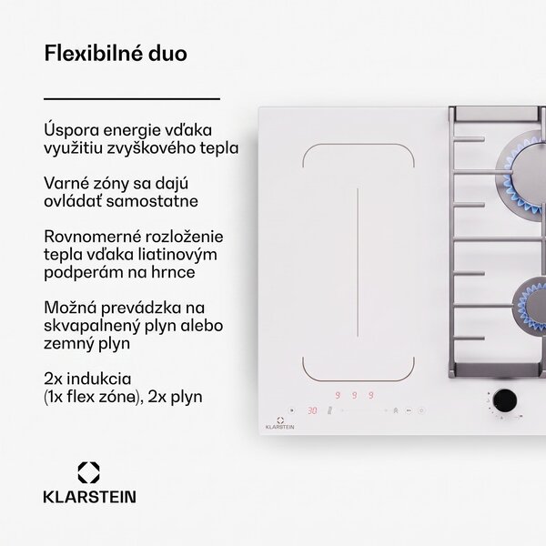 Klarstein MultiChef 4, indukčná a plynová varná doska, 4 varné zóny, 2 plynové horáky, 2 indukčné varné dosky, FlexZone