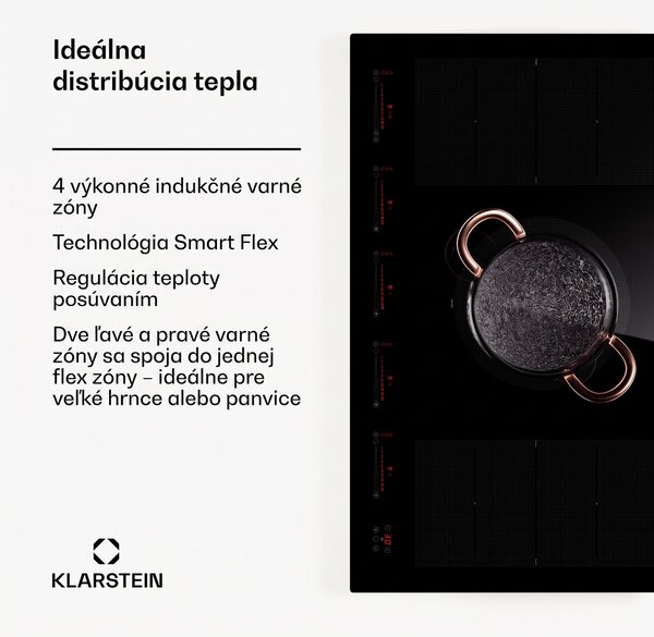 Klarstein Masterzone 90 Flex, indukčná varná doska, max. 12 600 W, vstavaná, 5 zón, 2 Flex zóny, technológia ThermoBoost, Smart Flex
